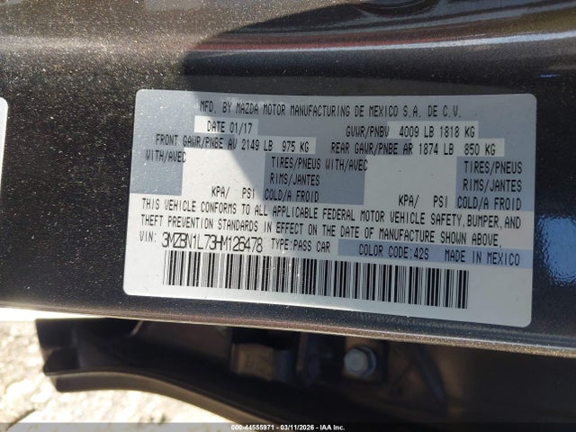 Продаж на аукціоні авто 2017 Mazda Mazda3 Touring, vin: 3MZBN1L73HM126478, номер лоту: 44555971