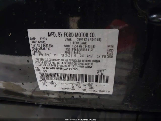 Aukcja sprzedaży 2022 Ford Explorer Timberline, vin: 1FMSK8JH5NGA11785, numer aukcji: 44556011