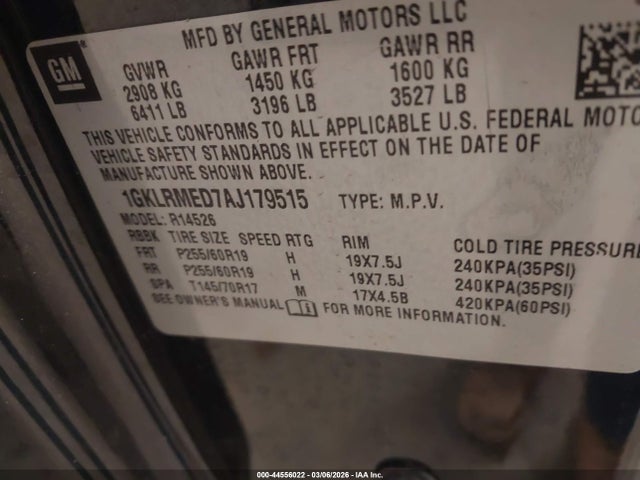 2010 Gmc Acadia Slt-1 მანქანა იყიდება აუქციონზე, vin: 1GKLRMED7AJ179515, აუქციონის ნომერი: 44556022