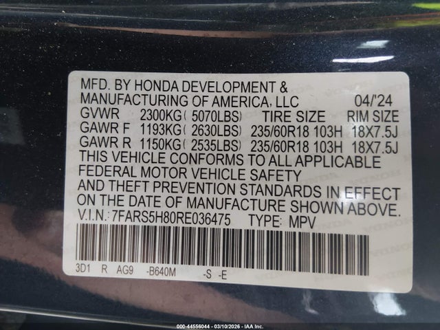 Продаж на аукціоні авто 2024 Honda Cr-v Hybrid Sport-l, vin: 7FARS5H80RE036475, номер лоту: 44556044