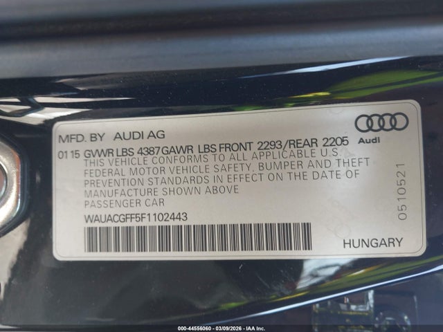 2015 Audi A3 1.8t Premium მანქანა იყიდება აუქციონზე, vin: WAUACGFF5F1102443, აუქციონის ნომერი: 44556060