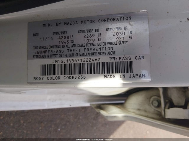 44556080 :رقم المزاد ، JM1GJ1V55F1222462 vin ، 2015 Mazda Mazda6 I Touring مزاد بيع