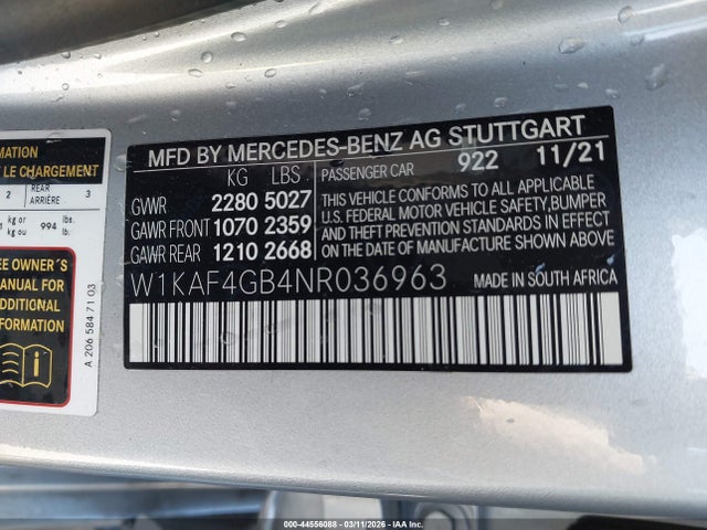 W1KAF4GB4NR036963 Mercedes-Benz C 300 Sedan
