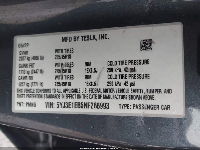 2022 TESLA MODEL 3 5YJ3E1EB5NF266993 Photo 8