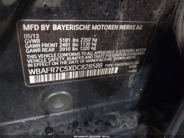 44556150 :رقم المزاد ، WBAFR7C5XDC828588 vin ، 2013 Bmw 535i مزاد بيع
