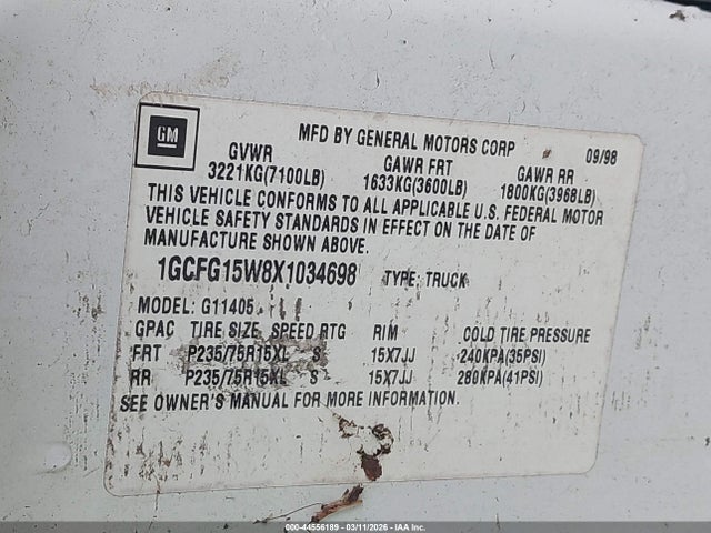 1999 CHEVROLET EXPRESS 1GCFG15W8X1034698 Photo 8