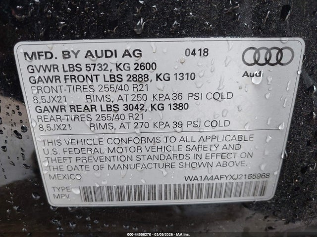 Продажа на аукционе авто 2018 Audi Sq5 3.0t Premium Plus, vin: WA1A4AFYXJ2165968, номер лота: 44556270