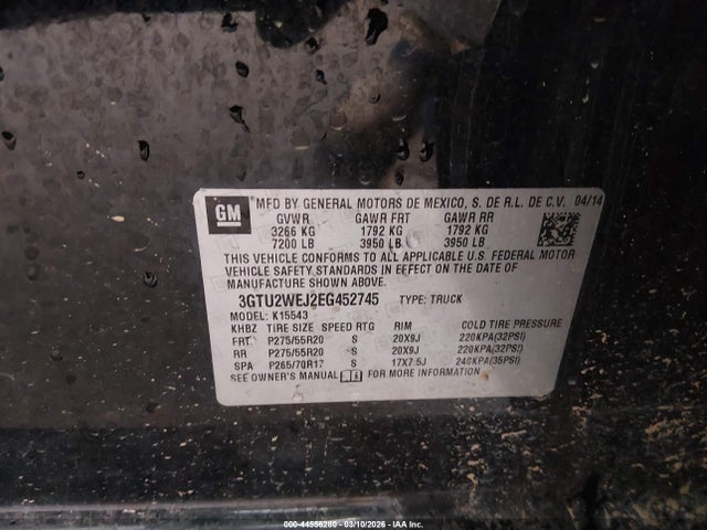 Aukcja sprzedaży 2014 Gmc Sierra 1500 Denali, vin: 3GTU2WEJ2EG452745, numer aukcji: 44556280
