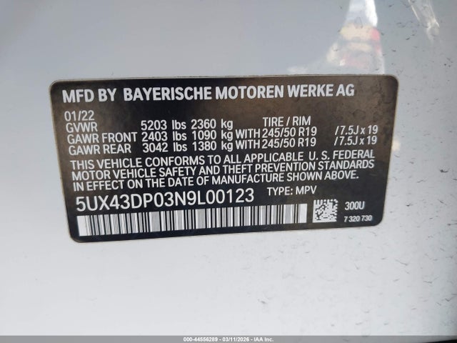 5UX43DP03N9L00123 BMW X3 Sdrive30i