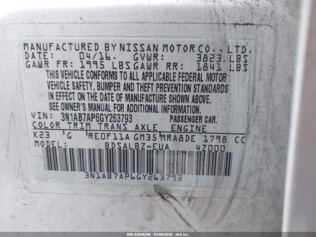 3N1AB7AP6GY263793 Nissan Sentra Fe+ S/s/sl/sr/sv