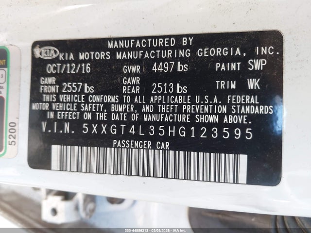 44556313 :رقم المزاد ، 5XXGT4L35HG123595 vin ، 2017 Kia Optima Lx مزاد بيع