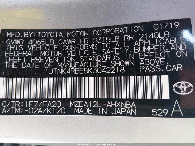JTNK4RBE5K3042218 Toyota COROLLA SE