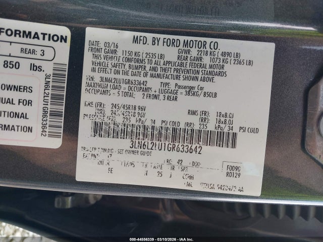 Aukcja sprzedaży 2016 Lincoln Mkz Hybrid, vin: 3LN6L2LU1GR633642, numer aukcji: 44556339