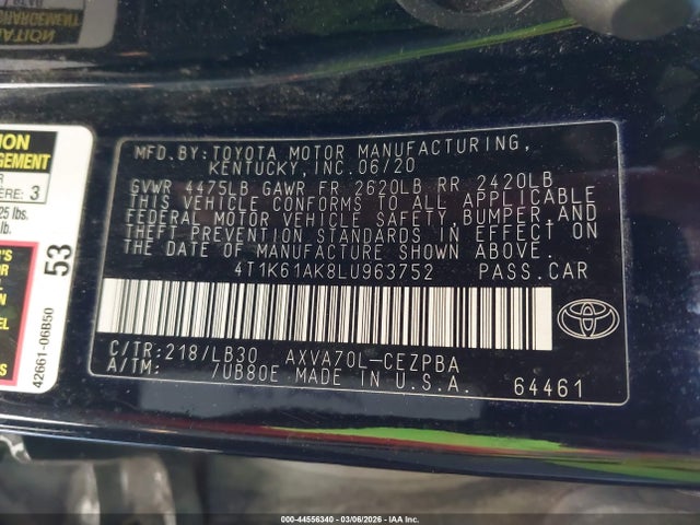 Toyota CAMRY XSE 2020 4T1K61AK8LU963752 Image 9