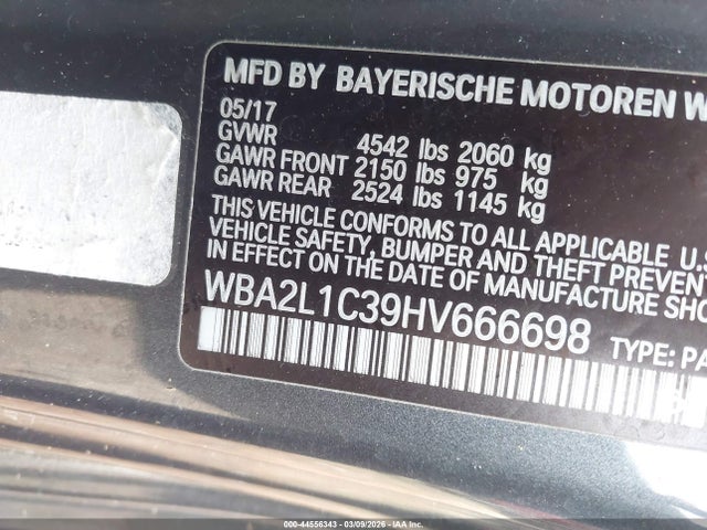 2017 Bmw M240i მანქანა იყიდება აუქციონზე, vin: WBA2L1C39HV666698, აუქციონის ნომერი: 44556343