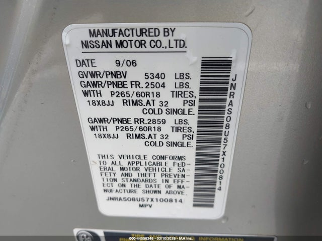 Продаж на аукціоні авто 2007 Infiniti Fx35, vin: JNRAS08U57X100814, номер лоту: 44556346