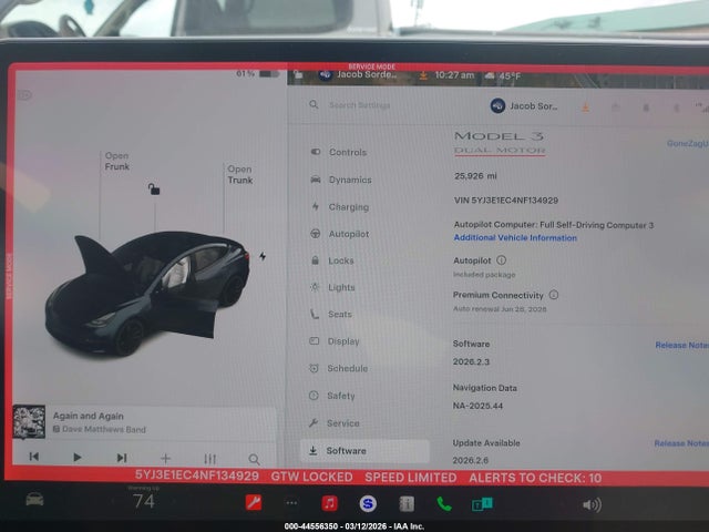 44556350 :رقم المزاد ، 5YJ3E1EC4NF134929 vin ، 2022 Tesla Model 3 Performance Dual Motor All-wheel Drive مزاد بيع