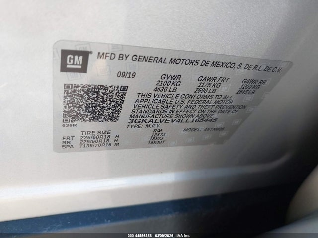 44556356 :رقم المزاد ، 3GKALVEV4LL165445 vin ، 2020 Gmc Terrain Awd Slt مزاد بيع