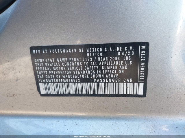 Продаж на аукціоні авто 2023 Volkswagen Jetta 1.5t S, vin: 3VW5M7BU9PM036552, номер лоту: 44556370