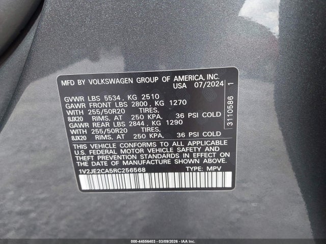 Aukcja sprzedaży 2024 Volkswagen Atlas Cross Sport 2.0t Se W/technology, vin: 1V2JE2CA5RC256568, numer aukcji: 44556403