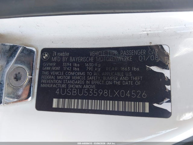 2008 Bmw Z4 3.0si მანქანა იყიდება აუქციონზე, vin: 4USBU53598LX04526, აუქციონის ნომერი: 44556410