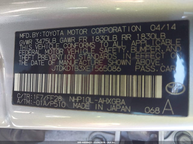 Toyota Prius C Three 2014 JTDKDTB3XE1565086 Image 9