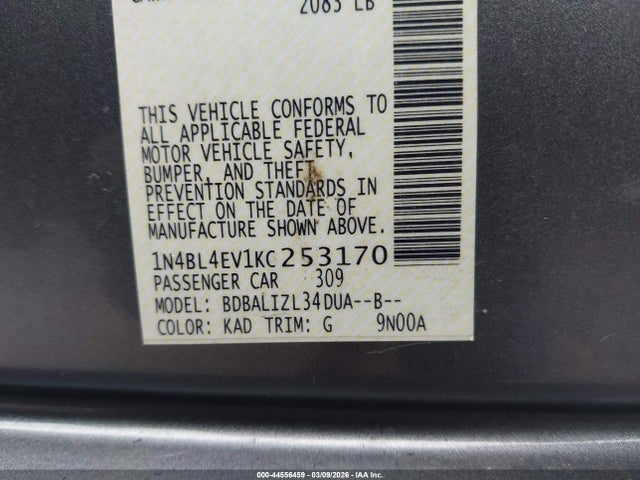 Nissan Altima 2.5 Sl 2019 1N4BL4EV1KC253170 Image 9
