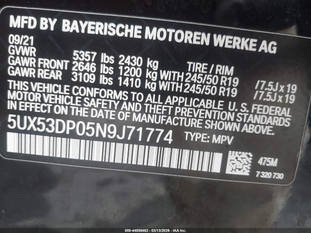 2022 BMW X3 5UX53DP05N9J71774 Photo 8