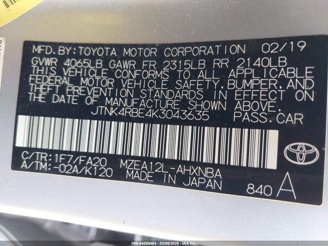 JTNK4RBE4K3043635 Toyota COROLLA SE