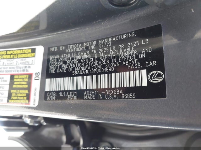 44556478 :رقم المزاد ، 58ADA1C13PU031680 vin ، 2023 Lexus Es 300h مزاد بيع