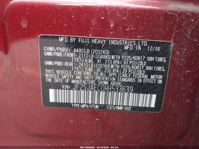 JF2SJAEC0HH533639 Subaru Forester 2.5i Premium