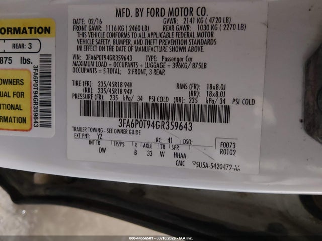 Ford FUSION SE 2016 3FA6P0T94GR359643 Image 9