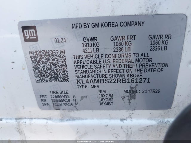 44556513 :رقم المزاد ، KL4AMBS22RB161271 vin ، 2024 Buick Encore Gx Preferred Fwd مزاد بيع