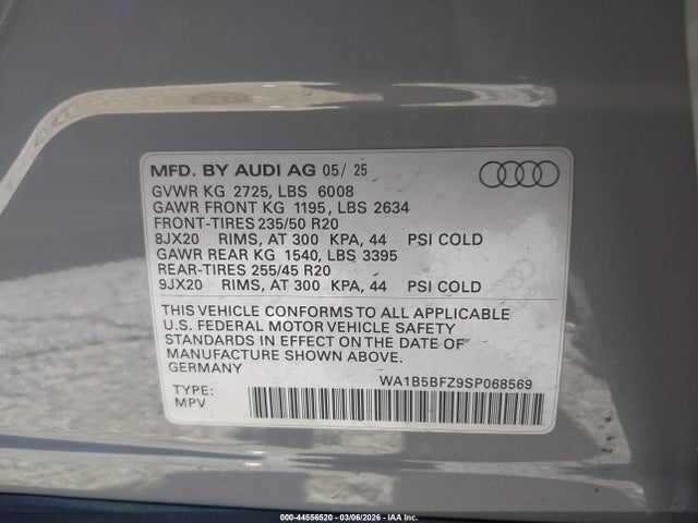 44556520 :رقم المزاد ، WA1B5BFZ9SP068569 vin ، 2025 Audi Q4 E-tron Premium 45 Quattro مزاد بيع