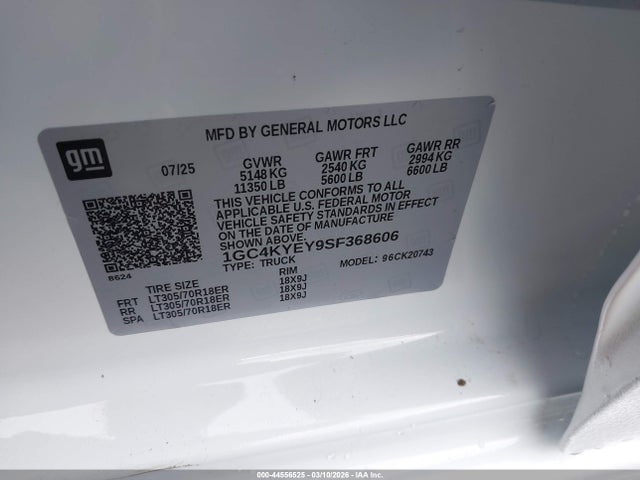 1GC4KYEY9SF368606 Chevrolet Silverado 2500hd 4wd Standard Bed Zr2