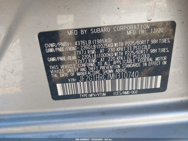 Продаж на аукціоні авто 2021 Subaru Crosstrek Sport, vin: JF2GTHRC7MH310740, номер лоту: 44556527