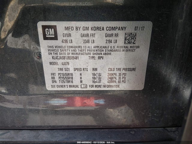 Aukcja sprzedaży 2018 Buick Encore Preferred, vin: KL4CJASB1JB509481, numer aukcji: 44556542