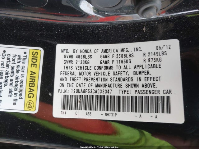 Продажа на аукционе авто 2012 Acura Tl 3.5, vin: 19UUA8F53CA033347, номер лота: 44556543