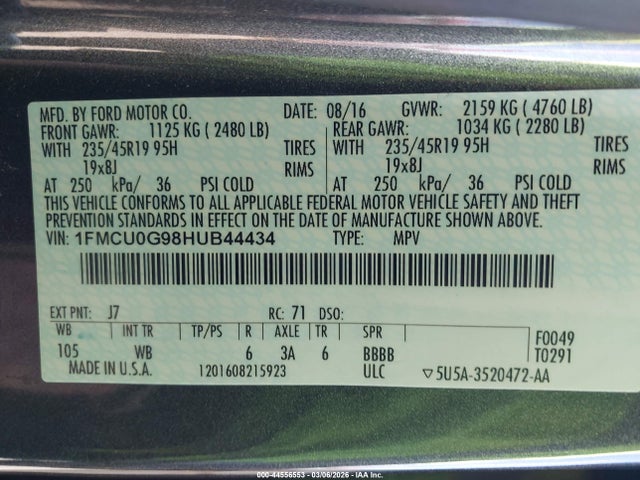 Ford ESCAPE SE 2017 1FMCU0G98HUB44434 Image 9