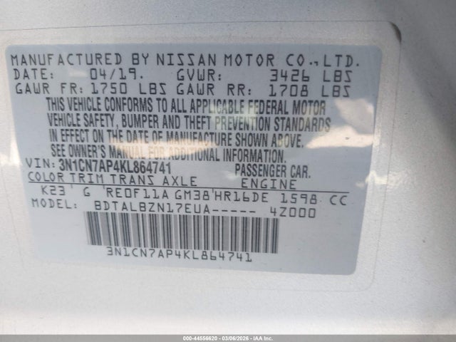 Nissan Versa 1.6 Sv 2019 3N1CN7AP4KL864741 Image 9