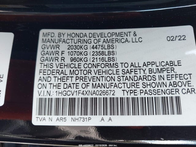 1HGCV1F4XNA026672 Honda Accord Sport Special Edition