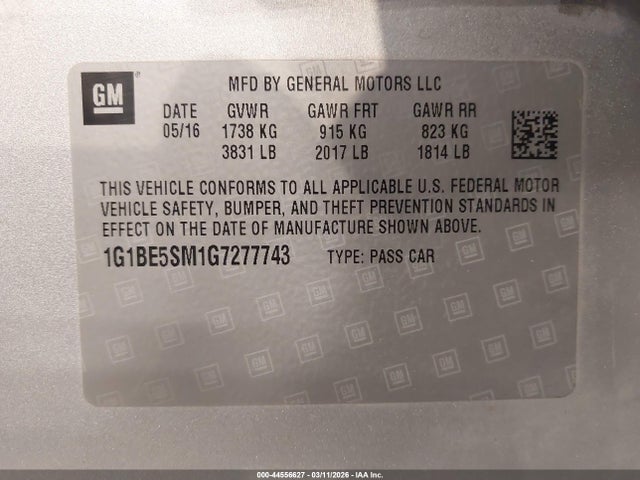 1G1BE5SM1G7277743 Chevrolet Cruze Lt Auto