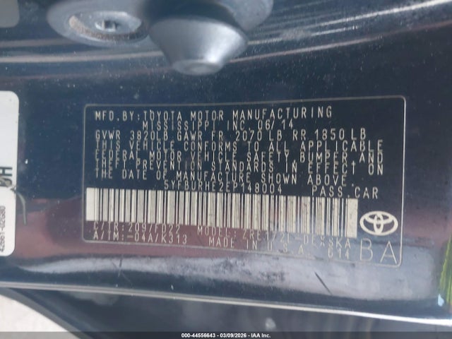 44556643 :رقم المزاد ، 5YFBURHE2EP148004 vin ، 2014 Toyota Corolla S Plus مزاد بيع