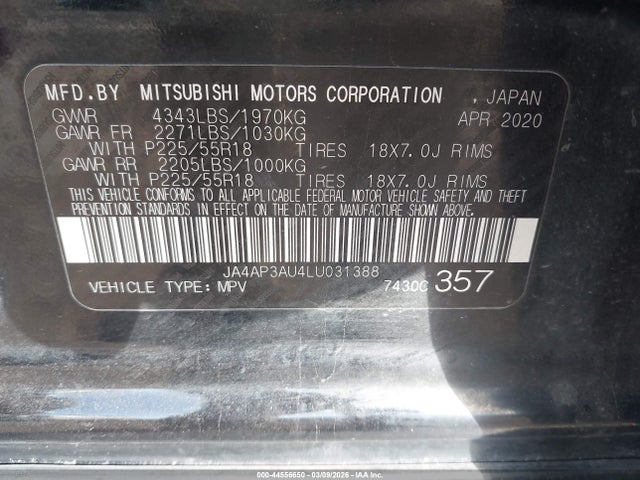 Продажа на аукционе авто 2020 Mitsubishi Outlander Sport 2.0 Es, vin: JA4AP3AU4LU031388, номер лота: 44556650