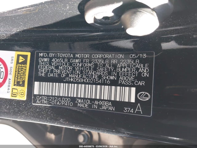 Продаж на аукціоні авто 2013 Lexus Ct 200h, vin: JTHKD5BH0D2154116, номер лоту: 44556678