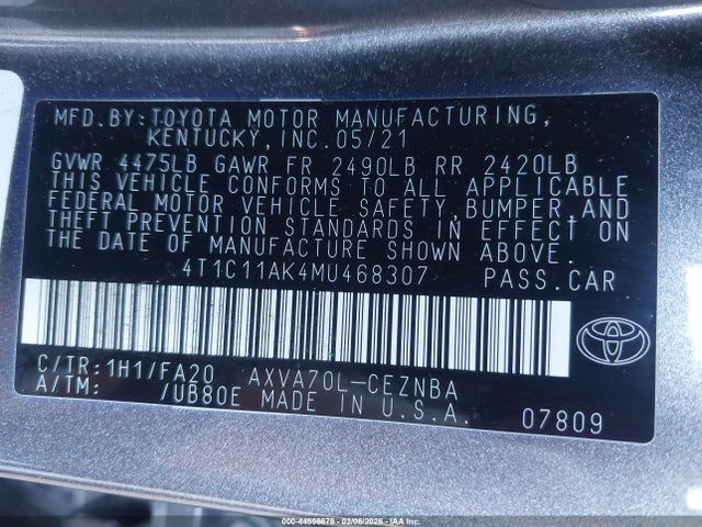 4T1C11AK4MU468307 Toyota CAMRY LE