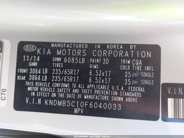 KNDMB5C10F6040033 KIA SEDONA LX