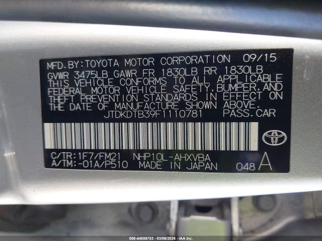 JTDKDTB39F1110781 Toyota Prius C Two