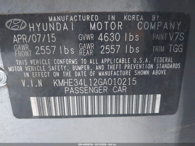 KMHE34L12GA010215 Hyundai Sonata Hybrid Limited