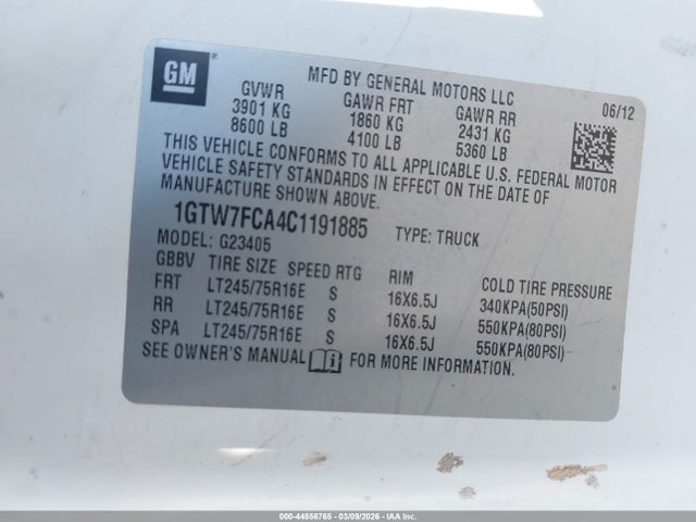 2012 Gmc Savana 2500 Work Van მანქანა იყიდება აუქციონზე, vin: 1GTW7FCA4C1191885, აუქციონის ნომერი: 44556765